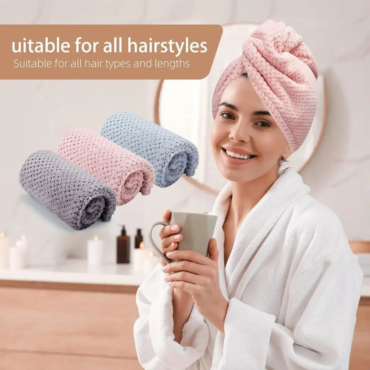 Solid color hair towel Textured dry hair cap